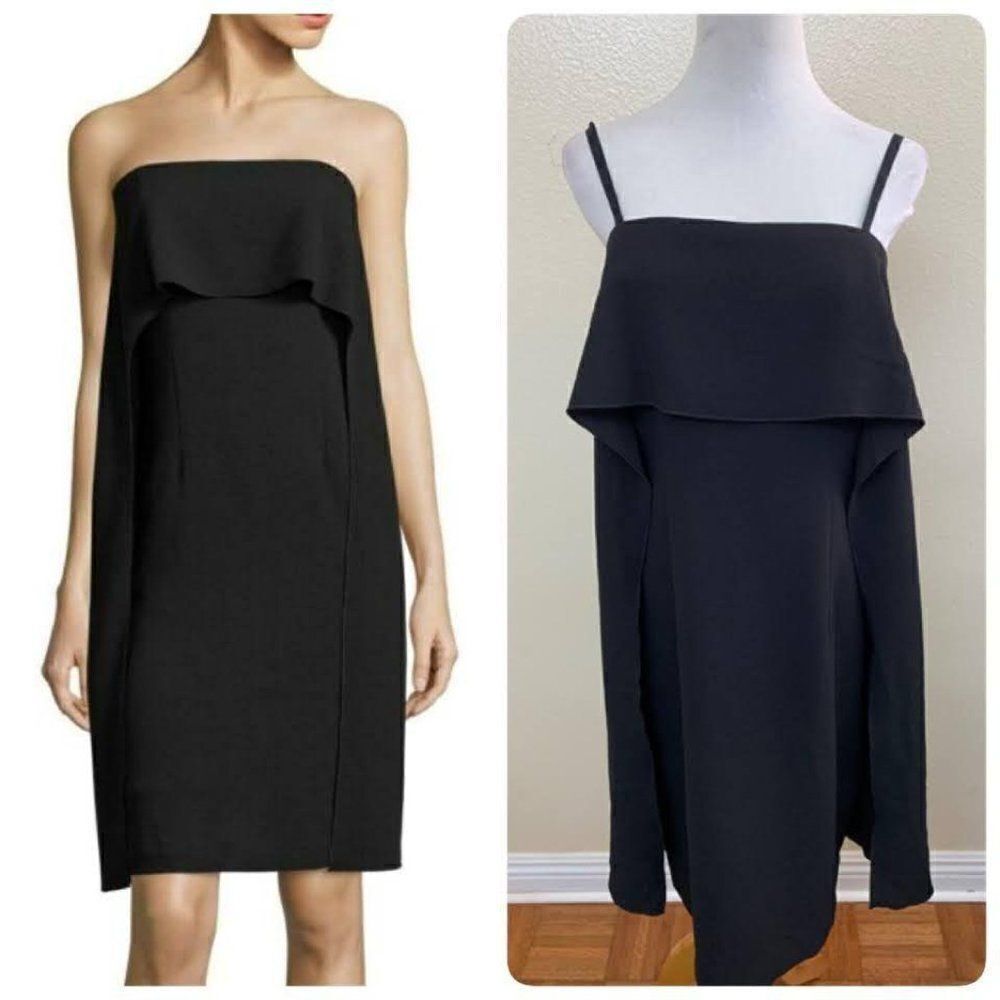 Trina Turk Genius Black Strapless Dress Ruffle Overlay Minimalist Cocktail Sz 4